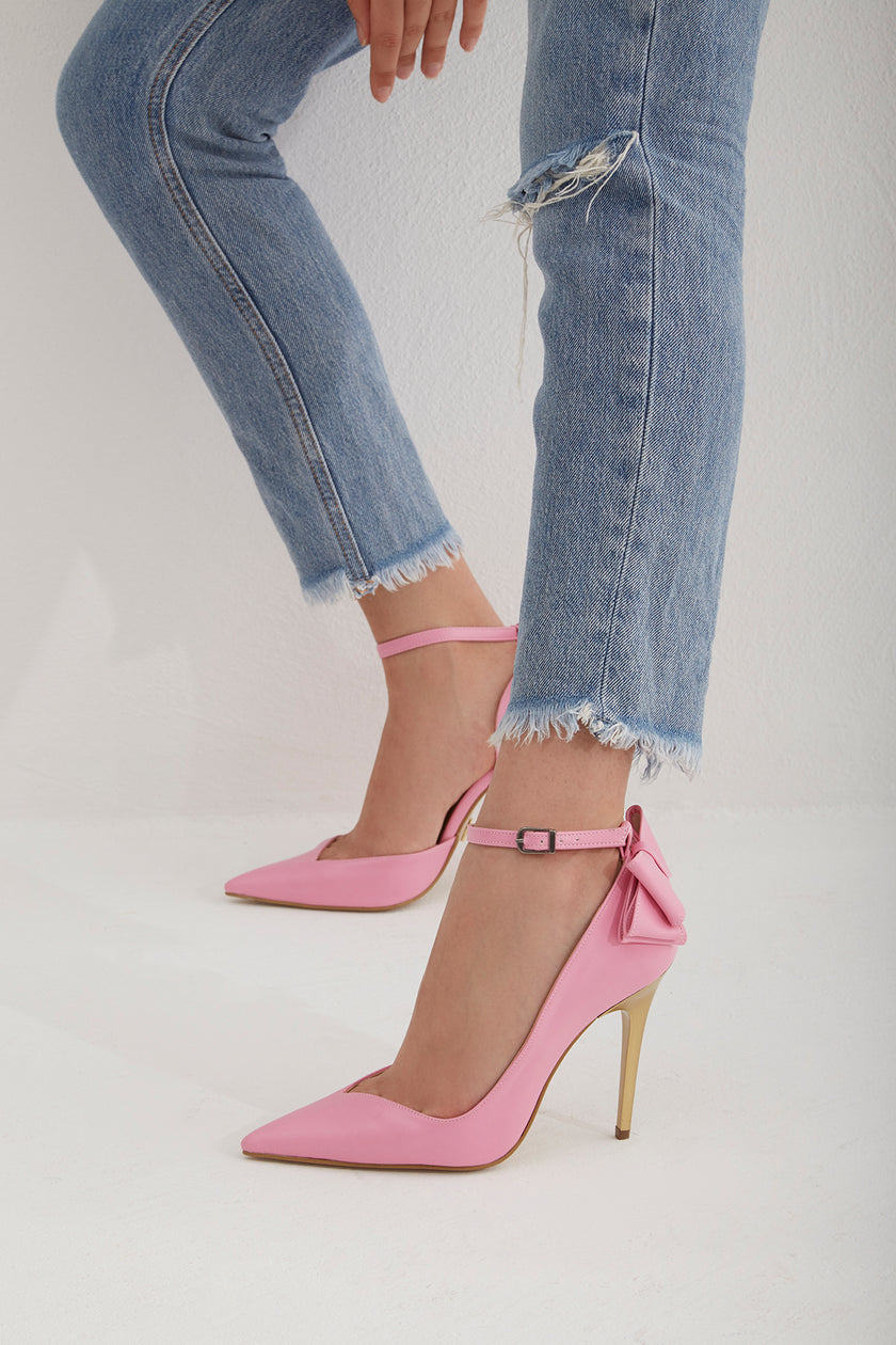 Damia Ankle Strap Bowtie Detail Pink Matte Stiletto - pre order