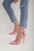 JAWHARA Ankle Strap Bowtie Detail Pink Matte Stiletto - pre order
