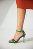 Miva Stone Detailed Ankle Strap Green Matte Satin Heeled Shoes - PRE ORDER