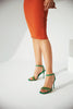 Miva Stone Detailed Ankle Strap Green Matte Satin Heeled Shoes - PRE ORDER