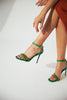 Miva Stone Detailed Ankle Strap Green Matte Satin Heeled Shoes - PRE ORDER