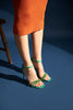 Miva Stone Detailed Ankle Strap Green Matte Satin Heeled Shoes - PRE ORDER