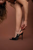 Habren Stone Buckle Detail Black Satin Heeled Shoes - PRE ORDER