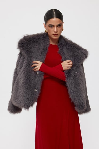 Anthracite Short Faux Fur Jacket - Lebbse