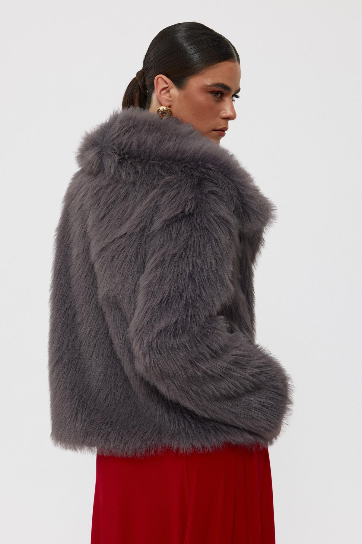 Anthracite Short Faux Fur Jacket - Lebbse