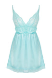 Aqua Green Satin Lace Detailed Rope Strap Knitted Babydoll - Lebbse