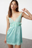 Aqua Green Satin Lace Detailed Rope Strap Knitted Babydoll - Lebbse