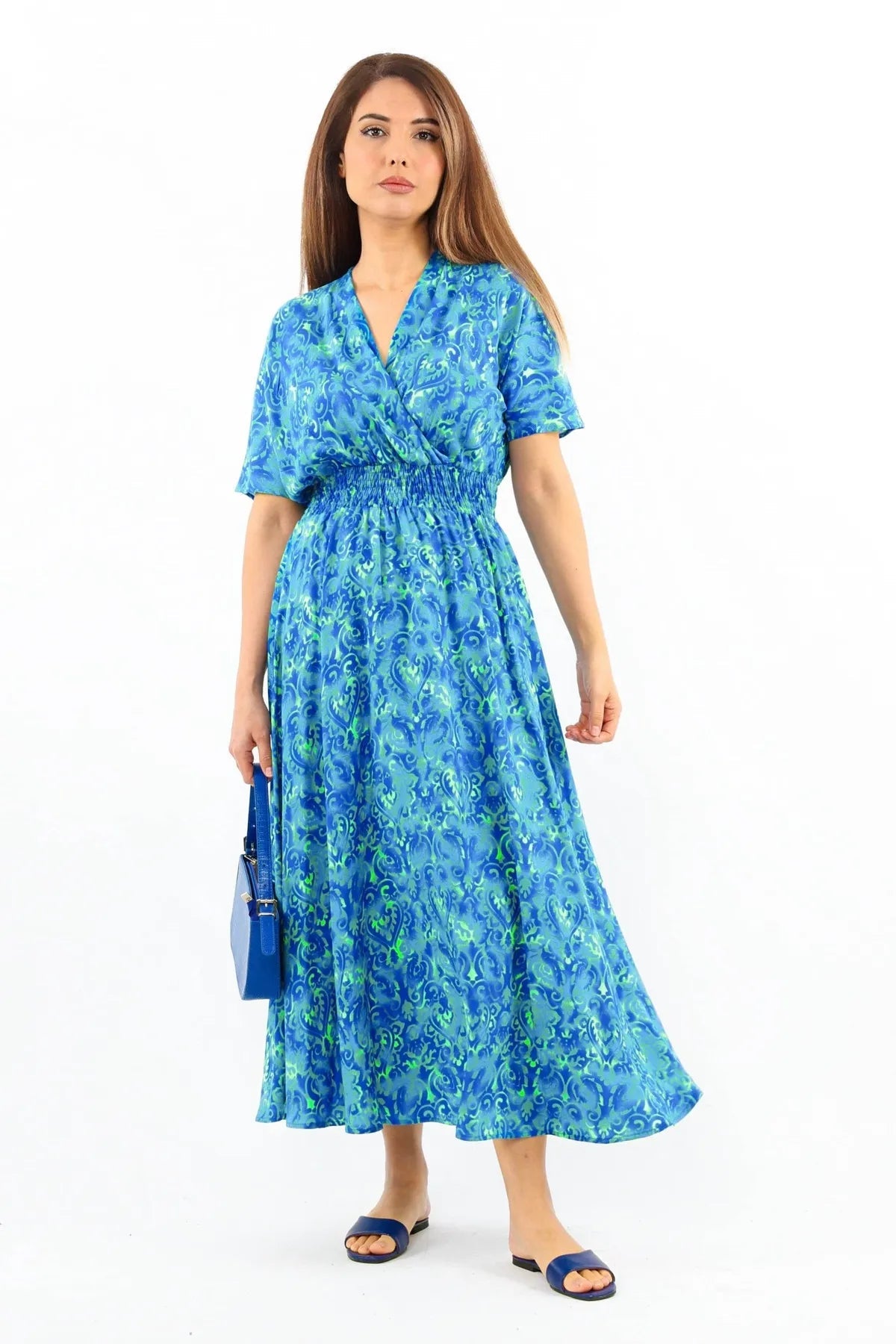 Aren Blue Turquoise Midi Length Viscose Dress - Lebbse