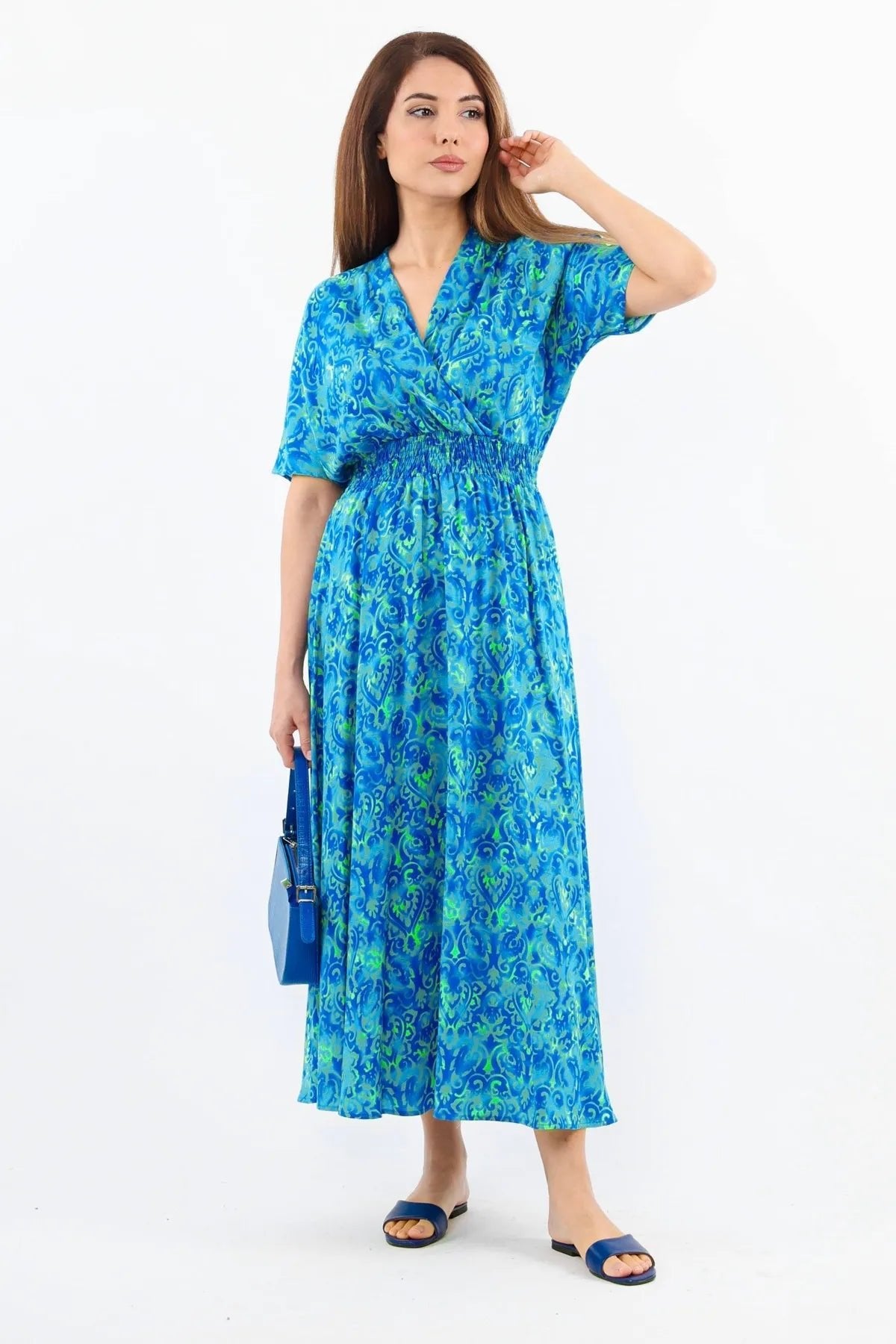 Aren Blue Turquoise Midi Length Viscose Dress - Lebbse