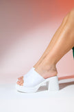 ARVEL White Skin Women's Platform Heeled Slippers - Lebbse