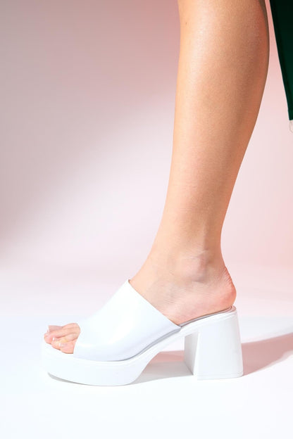 ARVEL White Skin Women's Platform Heeled Slippers - Lebbse