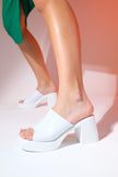 ARVEL White Skin Women's Platform Heeled Slippers - Lebbse