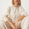 Balloon Sleeve Zippered Crop Blouse - Lebbse
