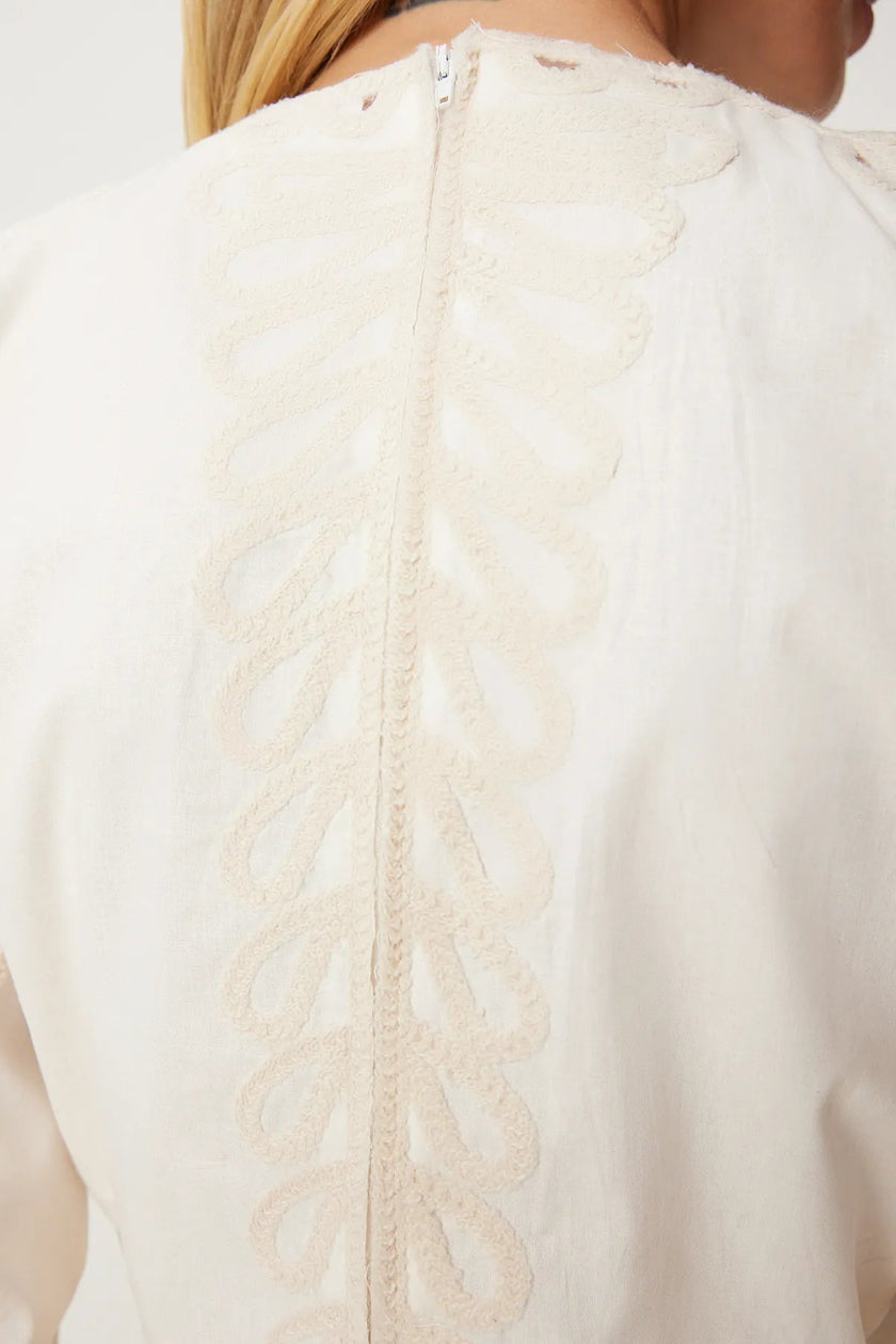 Balloon Sleeve Zippered Crop Blouse - Lebbse