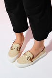 BARCELOS Beige Straw Buckle Women's Loafer Shoes - Lebbse