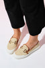 BARCELOS Beige Straw Buckle Women's Loafer Shoes - Lebbse