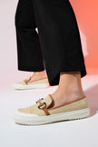 BARCELOS Beige Straw Buckle Women's Loafer Shoes - Lebbse