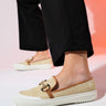 BARCELOS Beige Straw Buckle Women's Loafer Shoes - Lebbse