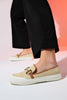 BARCELOS Beige Straw Buckle Women's Loafer Shoes - Lebbse