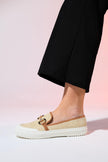 BARCELOS Beige Straw Buckle Women's Loafer Shoes - Lebbse