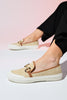 BARCELOS Beige Straw Buckle Women's Loafer Shoes - Lebbse