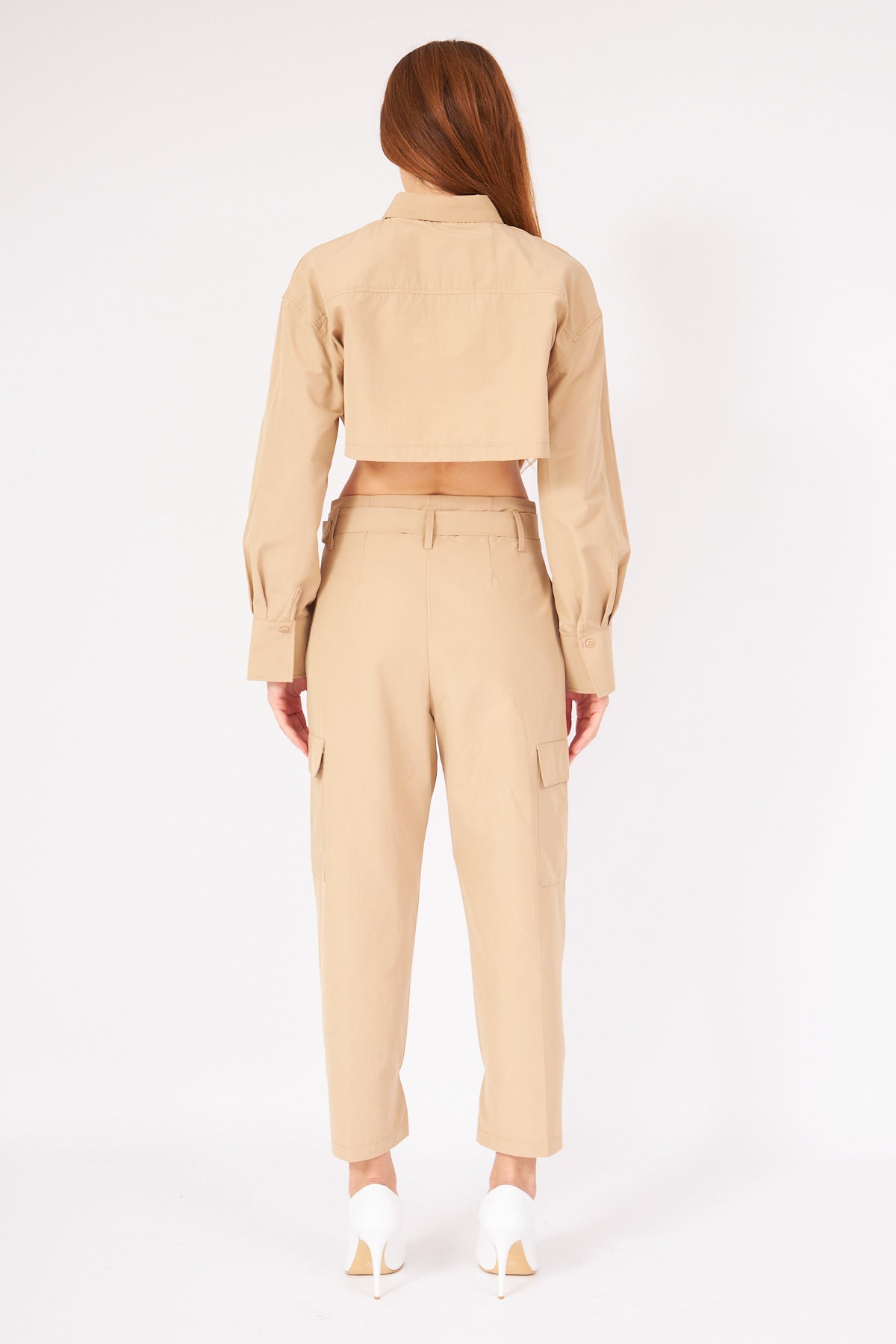 BEIGE BELT SHIRT TROUSERS SUIT - Lebbse