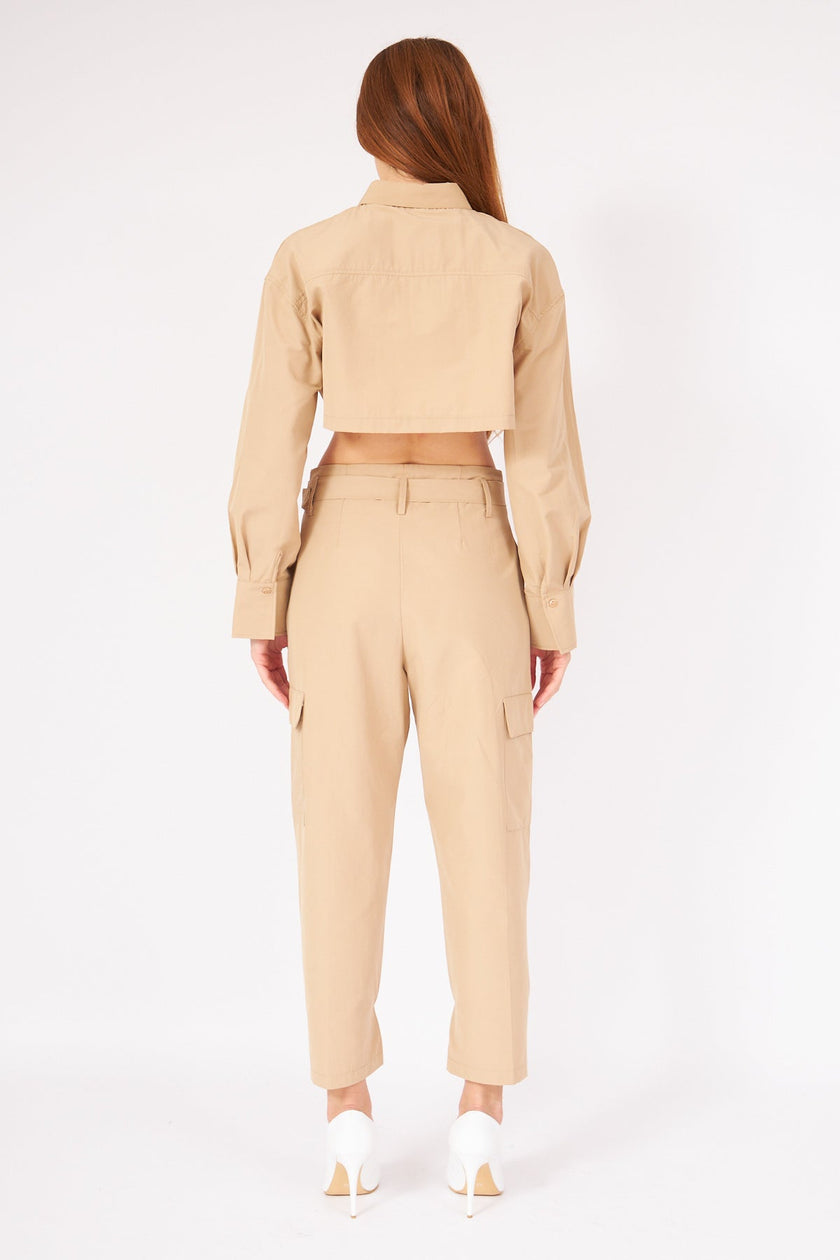 BEIGE BELT SHIRT TROUSERS SUIT - Lebbse