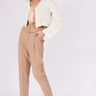 BEIGE COATED BELT TROUSERS - Lebbse