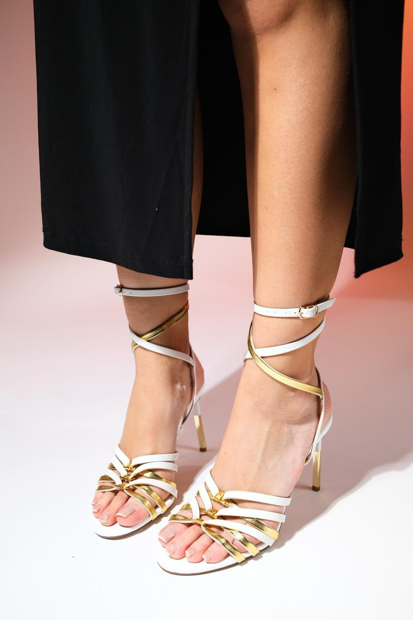 BELLON White Skin Women's Ankle Strap High Heel Shoes - Lebbse