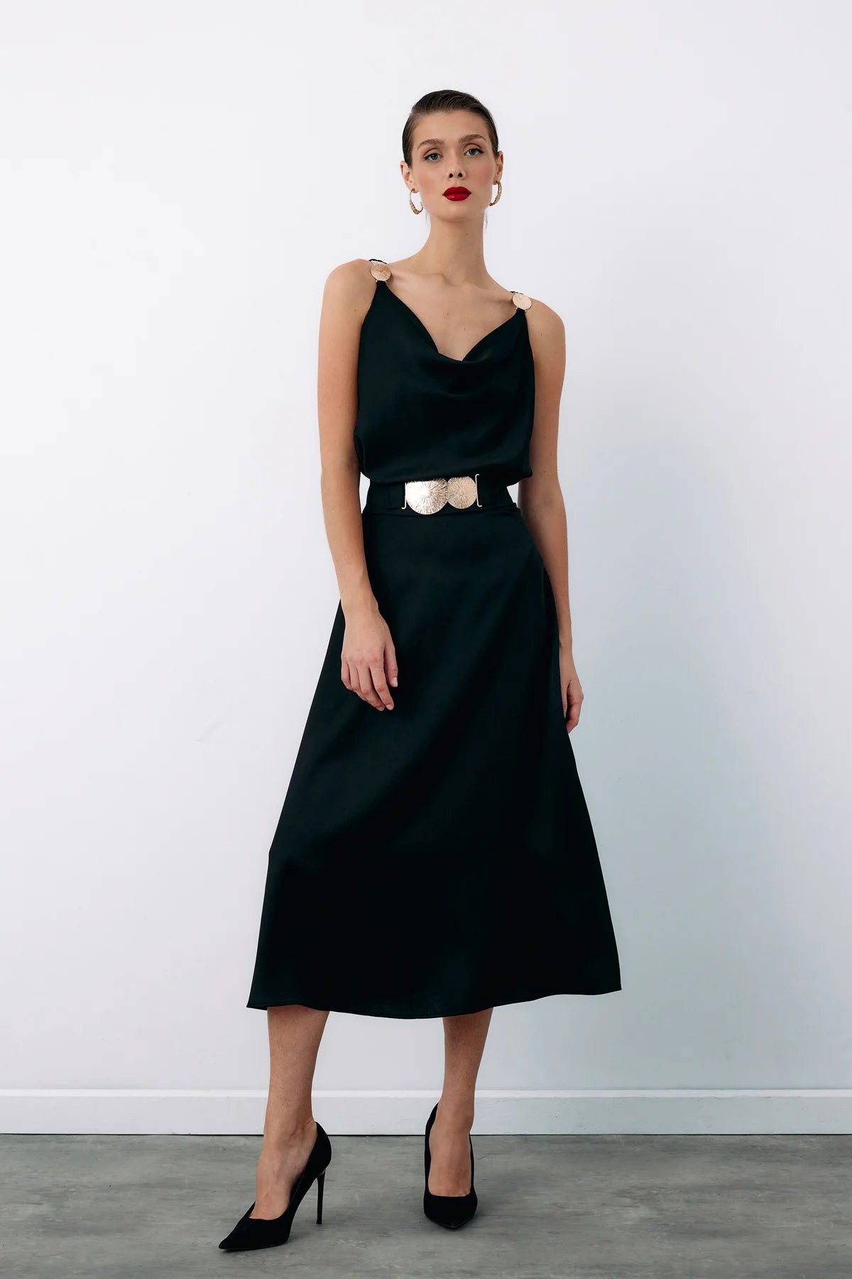 Belt Accessory Flared Skirt - BLACK - Lebbse