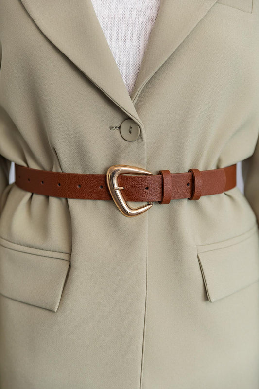 Belt with Faux Leather Buckle - BROWN - Lebbse
