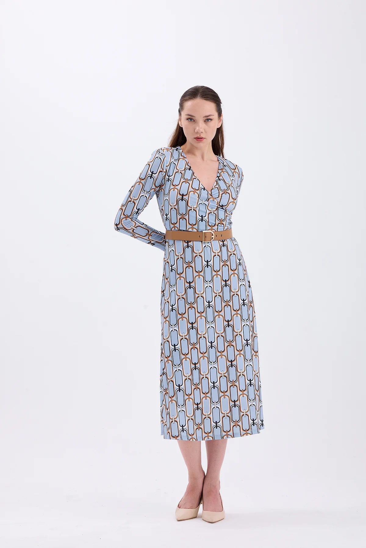 Belted Blue Casual Dress - Lebbse
