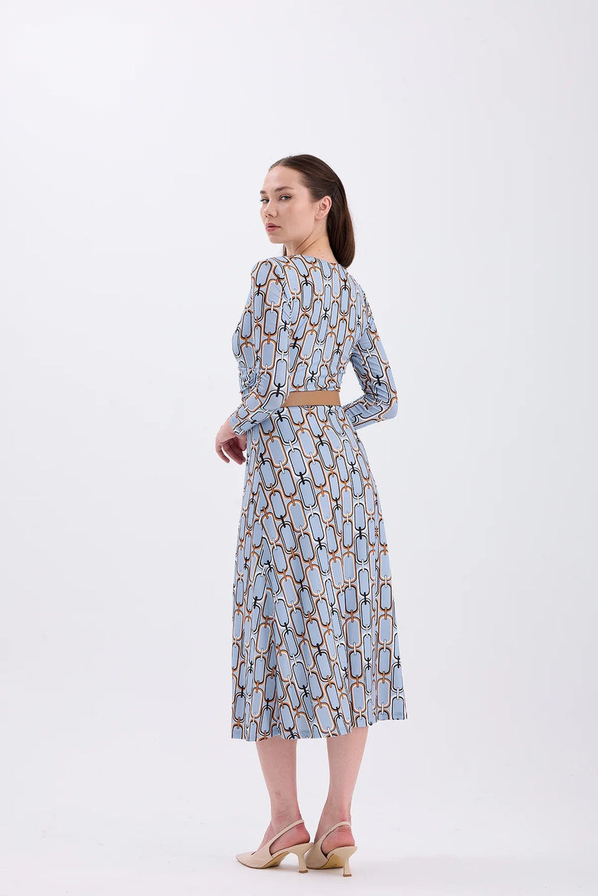 Belted Blue Casual Dress - Lebbse