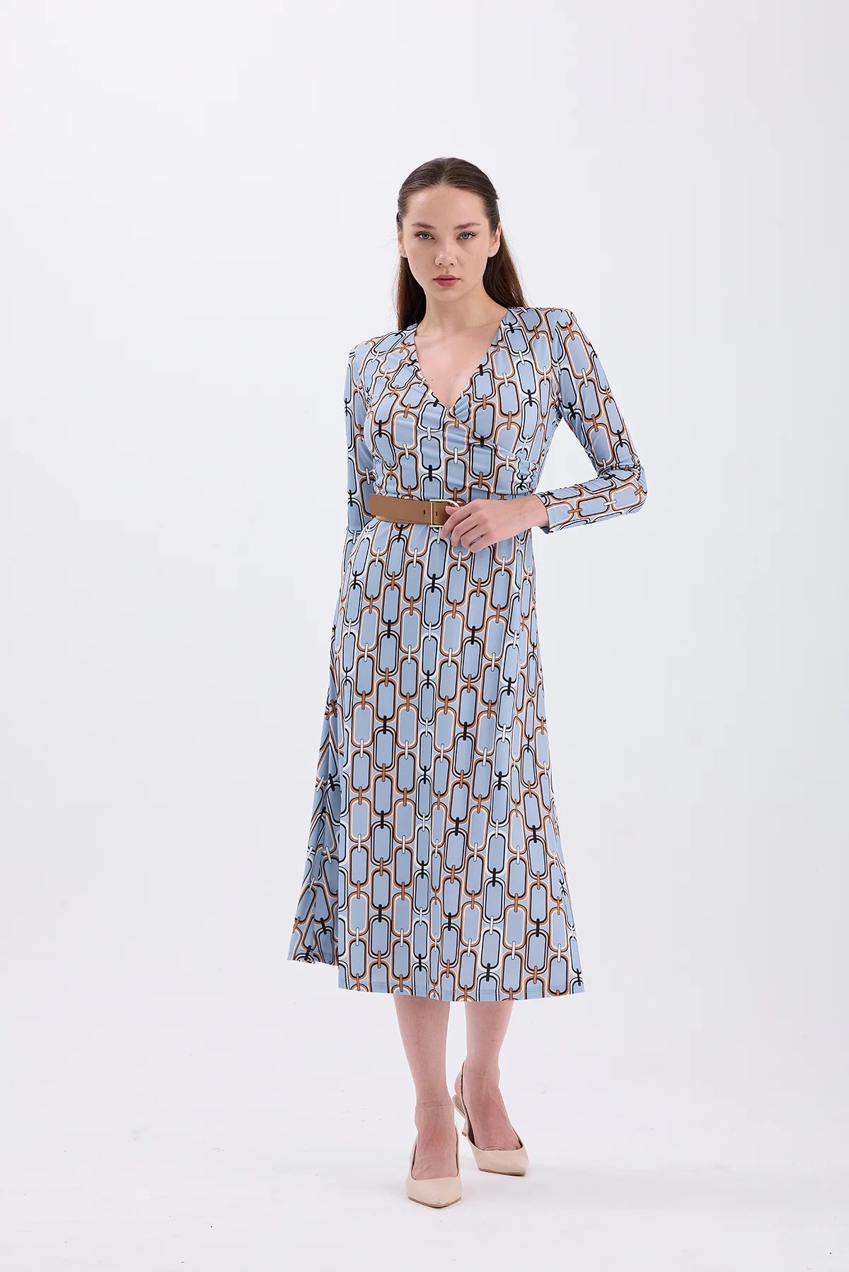 Belted Blue Casual Dress - Lebbse