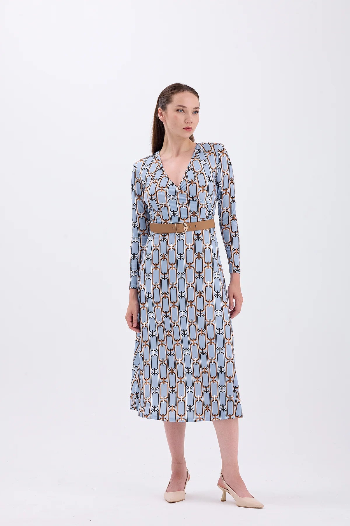 Belted Blue Casual Dress - Lebbse