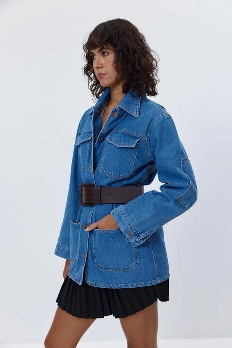 Belted Denim Blue Women's Jacket - Lebbse