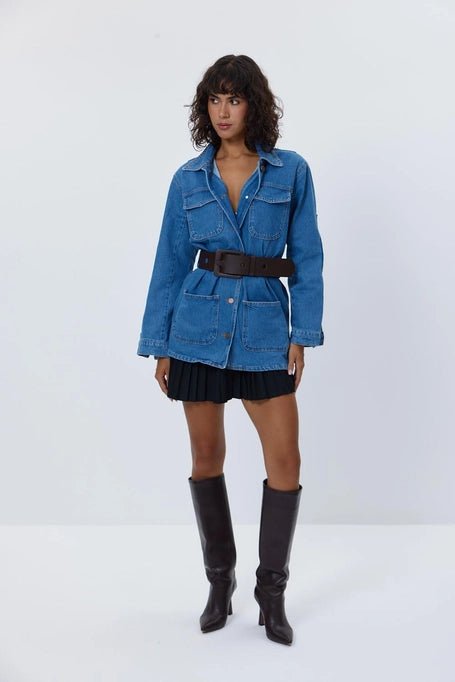 Belted Denim Blue Women's Jacket - Lebbse