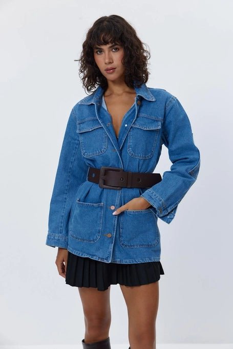 Belted Denim Blue Women's Jacket - Lebbse