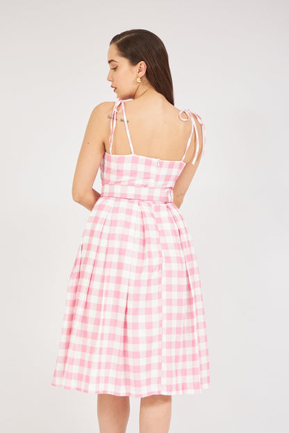 Belted Plaid Dress Pink - Lebbse