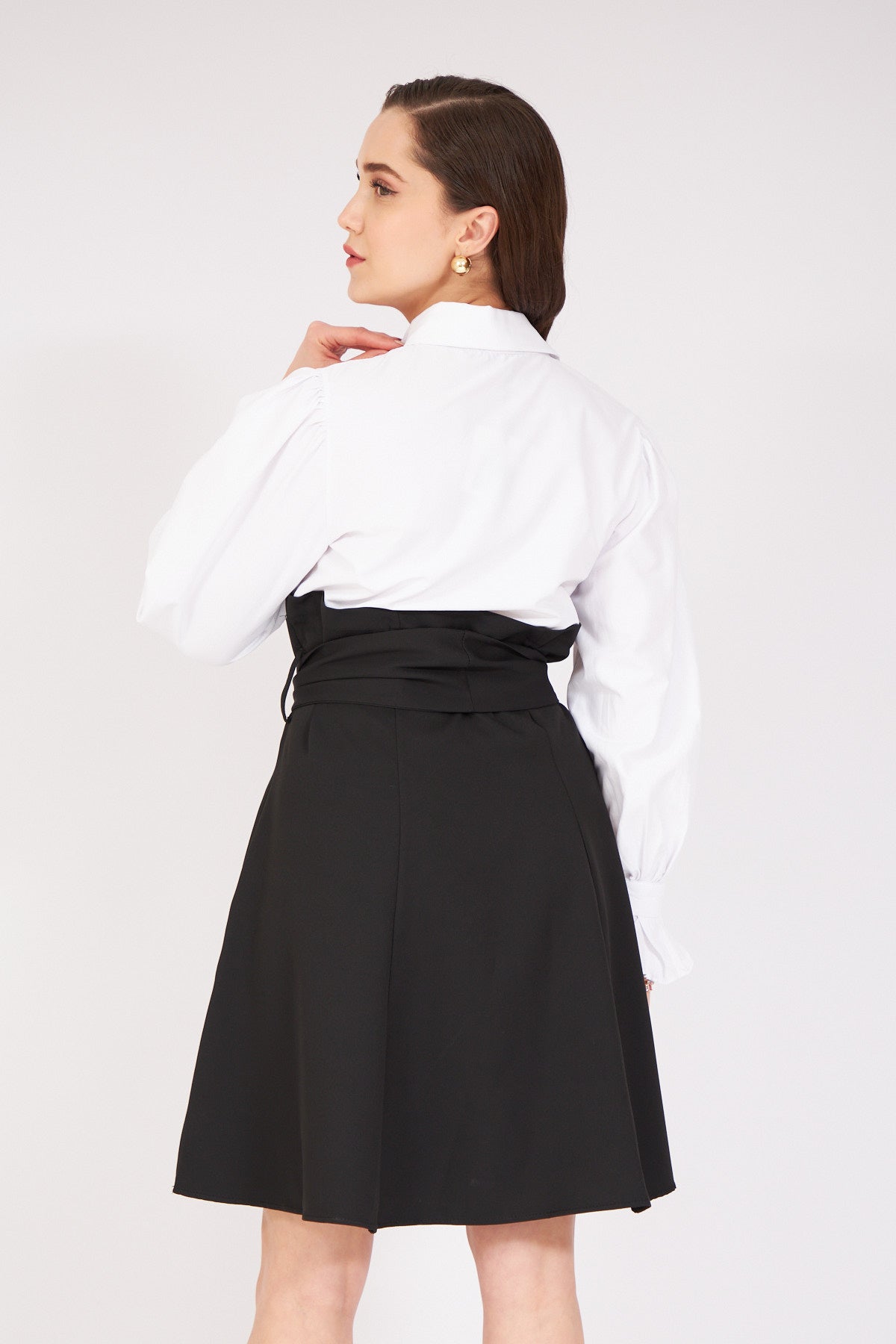 Belted Pleated Shirt Detail Dress - Lebbse