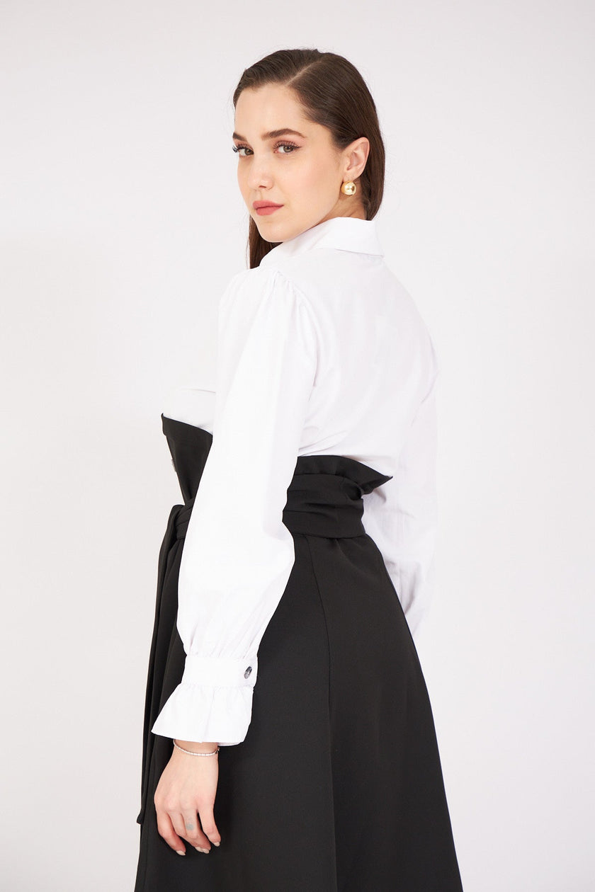 5- فساتين للبيع اون لاين تفاصيل قميص مطوي وحزام - Belted Pleated Shirt Detail Dress