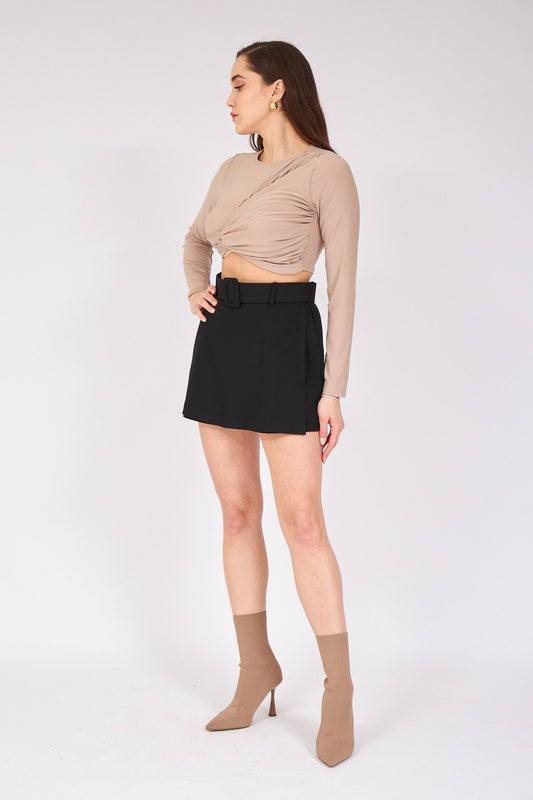 Belted Shorts Skirt Black - Lebbse