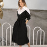موديلات فساتين بحزام قماش بوبلين لون أبيض وأسود - BLACK AND WHITE POPLIN BELT DRESS