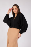 Black Bat Sleeve Zippered Design Cardigan - Lebbse