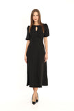 3- فستان سهرة اسود للمحجبات متوسط الطول - Black Bow Midi Dress