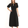 فستان سهرة اسود للمحجبات متوسط الطول - Black Bow Midi Dress