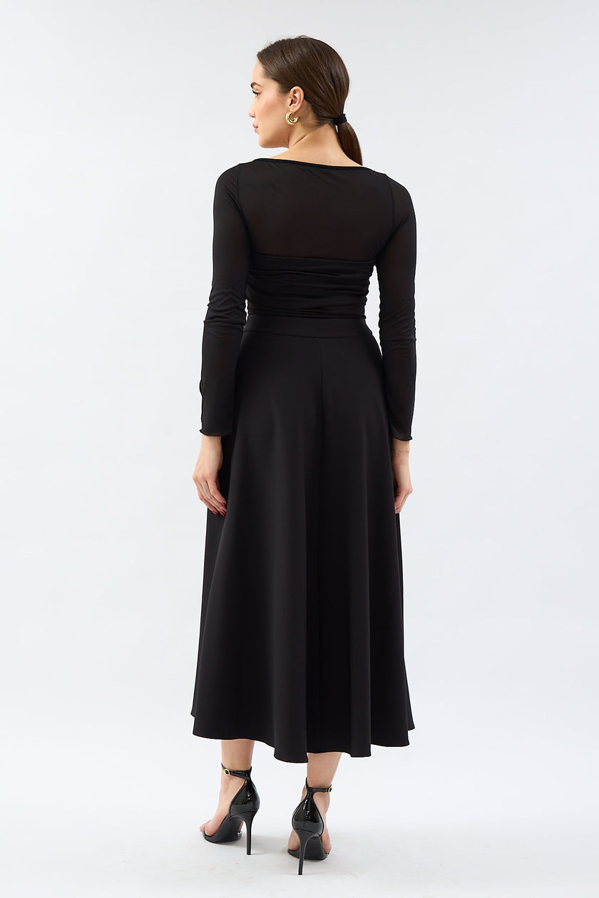 Black Design Rose Detailed Midi Skirt - Lebbse