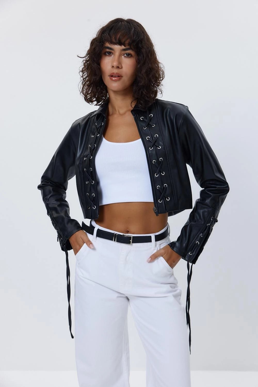 Black Faux Leather Biker Women's Jacket - Lebbse