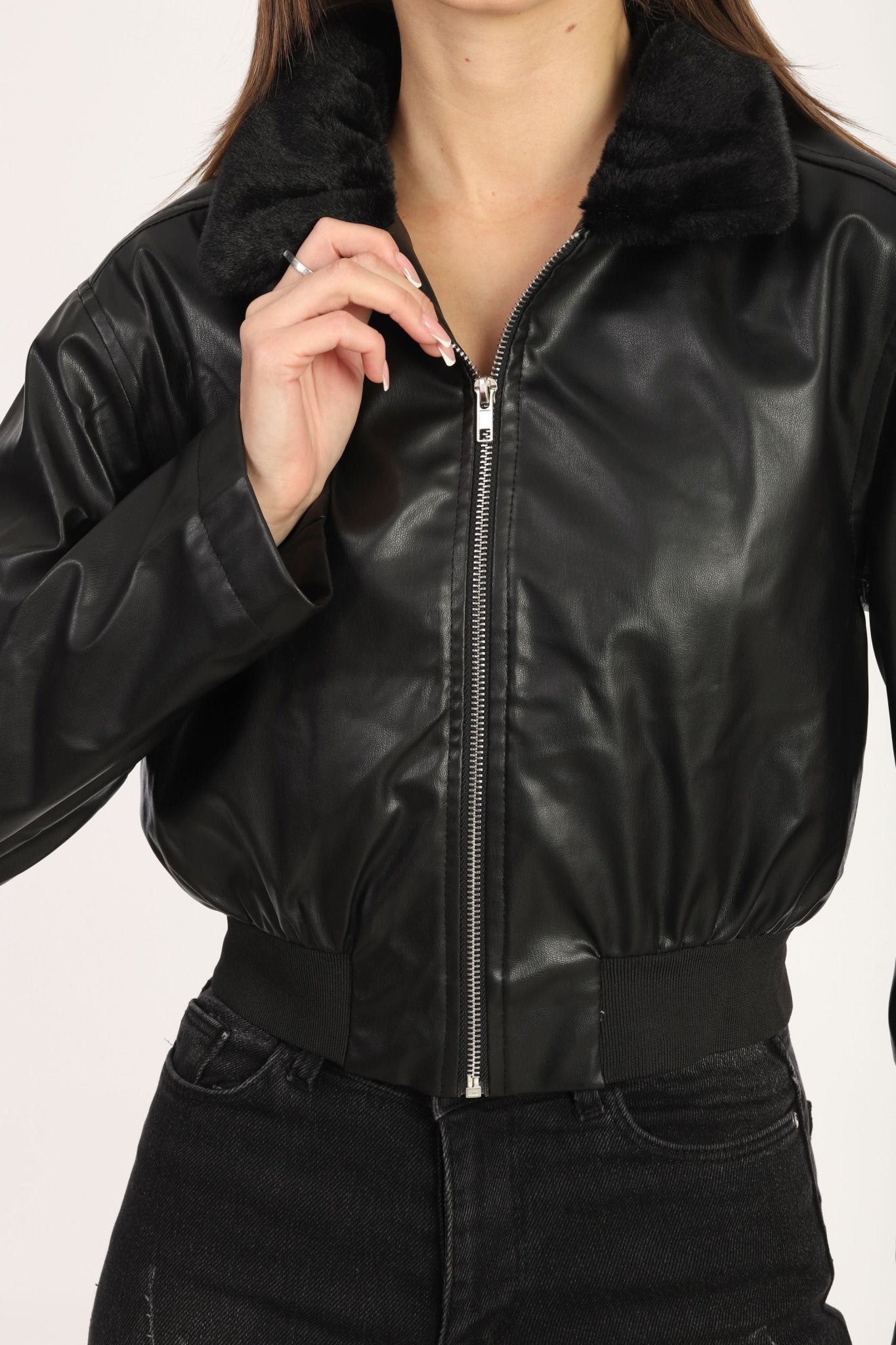 Black Fur Collar Leather Coat | CLOTHES | COAT | Lebbse Black Fur Collar Leather Coat | CLOTHES | COAT | Lebbse