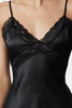 Black Lace Back Detailed Rope Strap Satin Woven Nightgown - Lebbse